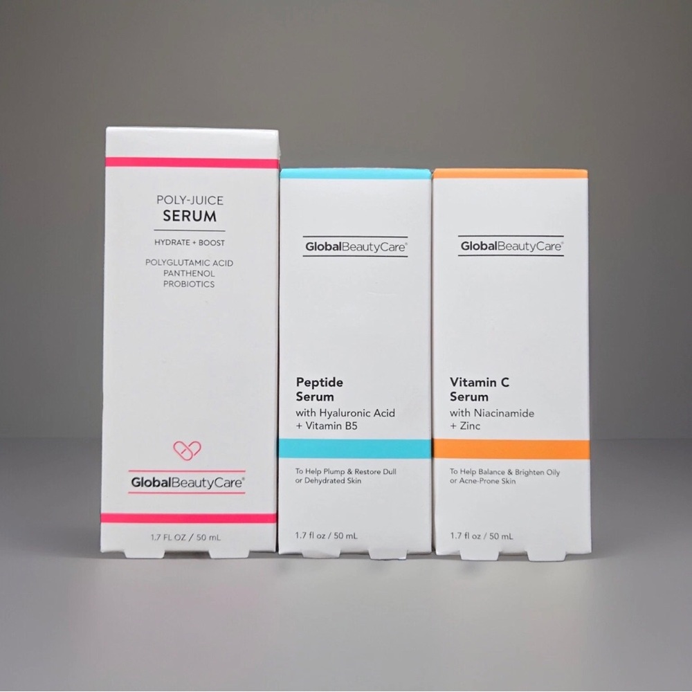 Global Beauty Care Serums Peptide, Vitamin C & Poly-Juice|Hydrate+Boost Set of 3